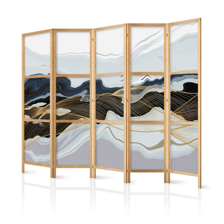 Room Divider Screen Abstract Pattern - Wave in Gold and Blues II [Room Dividers] 159561 additionalImage 5