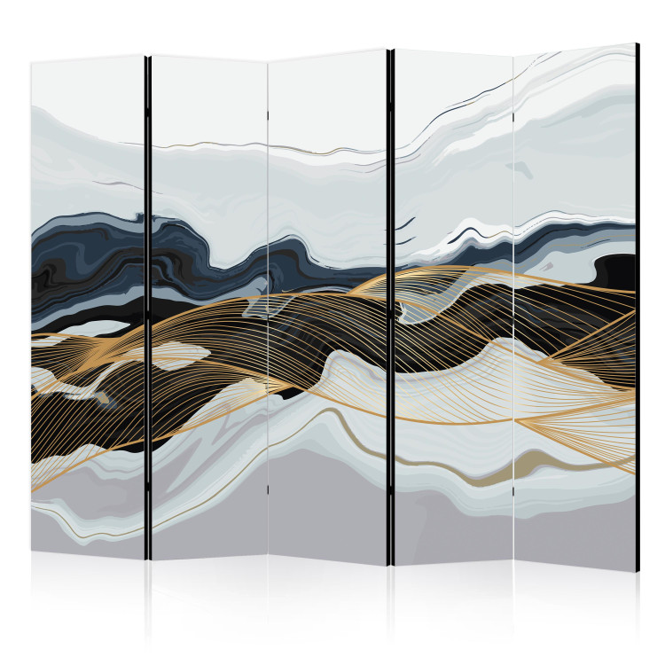 Room Divider Screen Abstract Pattern - Wave in Gold and Blues II [Room Dividers] 159561