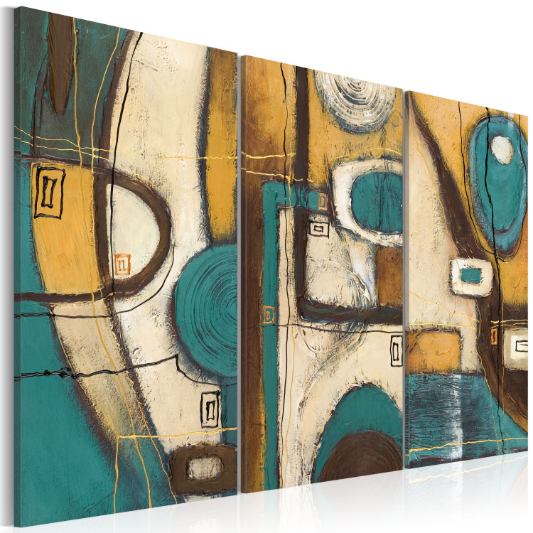 Canvas Turquoise and Gold Pattern (3-piece) - abstraction with figures 46561 additionalImage 2