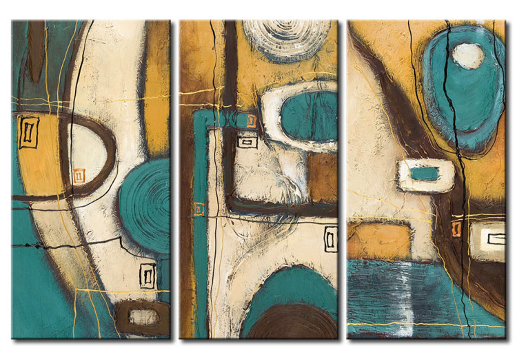 Canvas Turquoise and Gold Pattern (3-piece) - abstraction with figures 46561