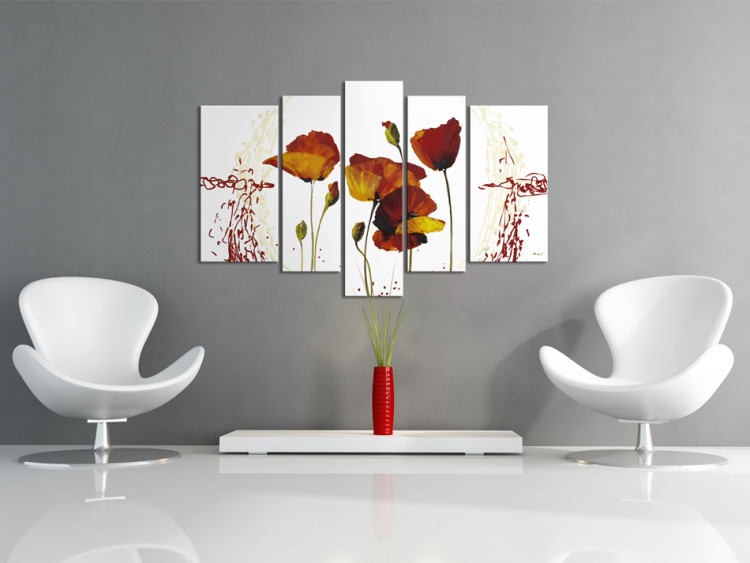 Canvas Breeze of Summer (5-piece) - abstract poppies with white background and designs 46961 additionalImage 2