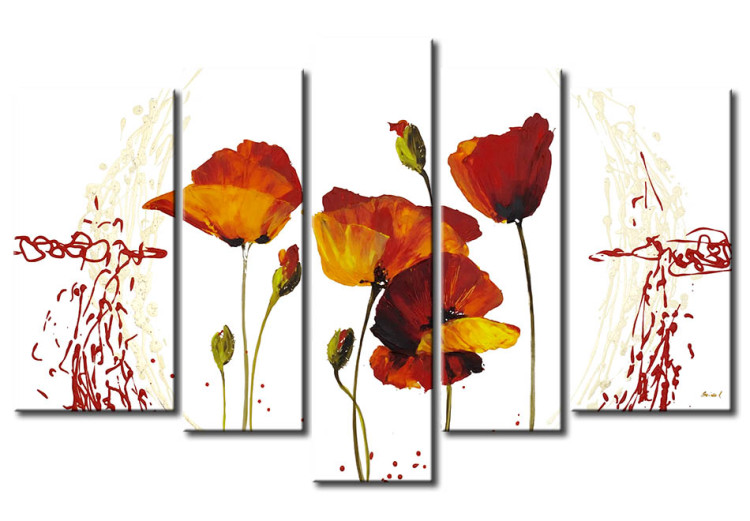 Canvas Breeze of Summer (5-piece) - abstract poppies with white background and designs 46961