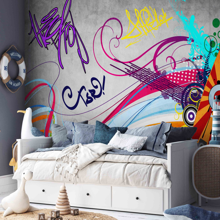 Wall Mural Skateboard - Street Art Mural with Colourful Streak and Patterns on a Gray Background 60561 additionalImage 6