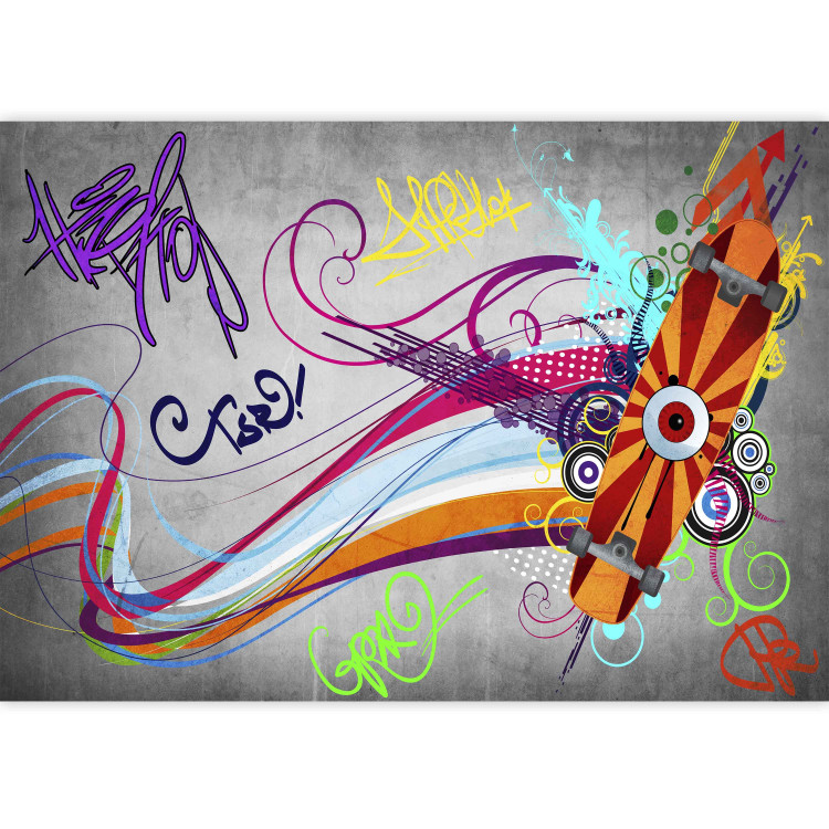 Wall Mural Skateboard - Street Art Mural with Colourful Streak and Patterns on a Gray Background 60561 additionalImage 3