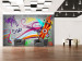 Wall Mural Skateboard - Street Art Mural with Colourful Streak and Patterns on a Gray Background 60561