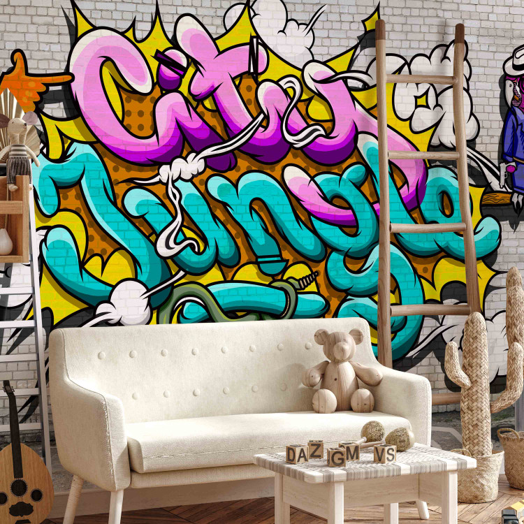 Photo Wallpaper Pink Parrot - Street Art Graffiti with Large Text and Parrot 60761 additionalImage 6