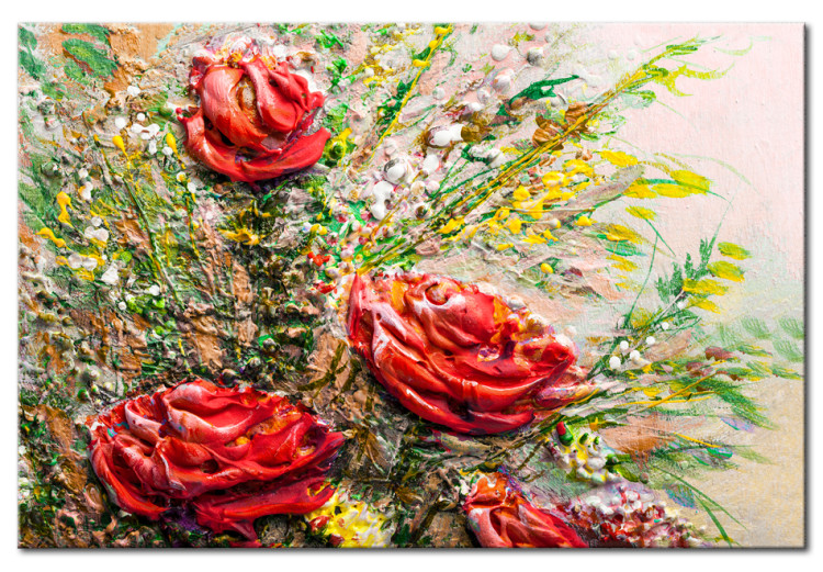 Canvas Print Autumn Roses (1-piece) - Red Flowers Amidst Colorful Leaves 93061
