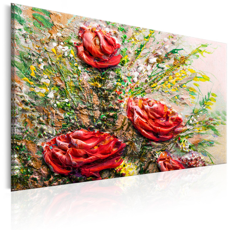 Canvas Print Autumn Roses (1-piece) - Red Flowers Amidst Colorful Leaves 93061 additionalImage 2