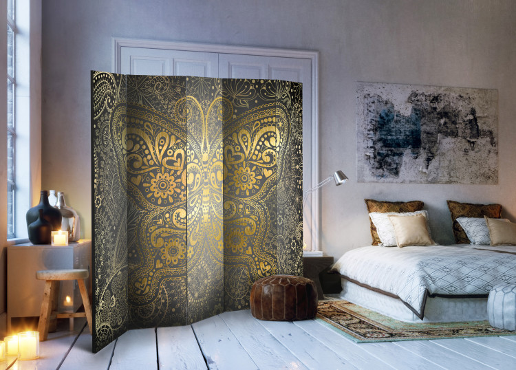 Room Divider Golden Butterfly II - oriental ornament in butterfly shape in retro style 95461 additionalImage 2