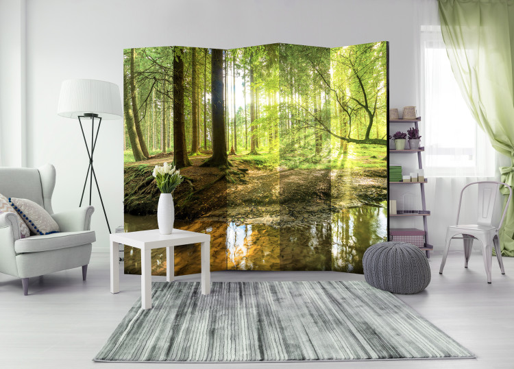Room Divider Screen Forest Lake II - landscape of forest and water in the glow of sunlight 95661 additionalImage 2