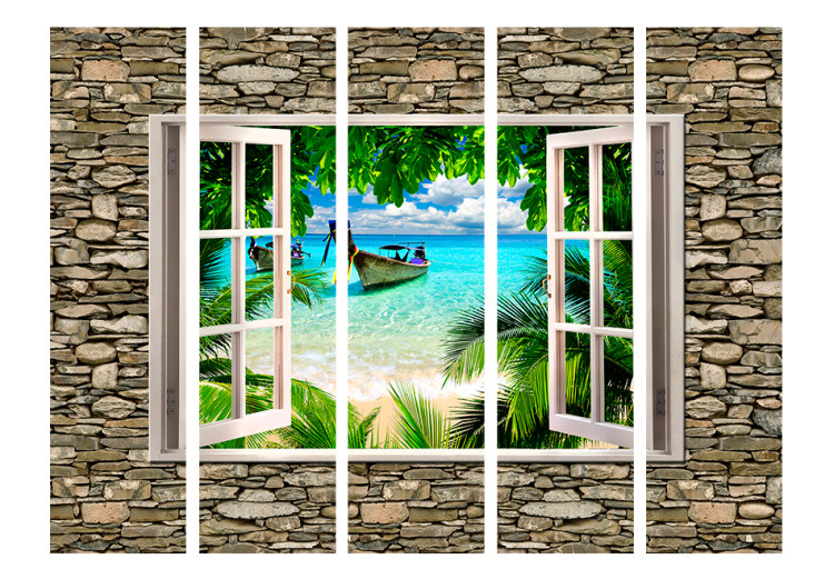 Room Divider Tropical Beach II - stone texture with a window overlooking the sea 95961 additionalImage 3