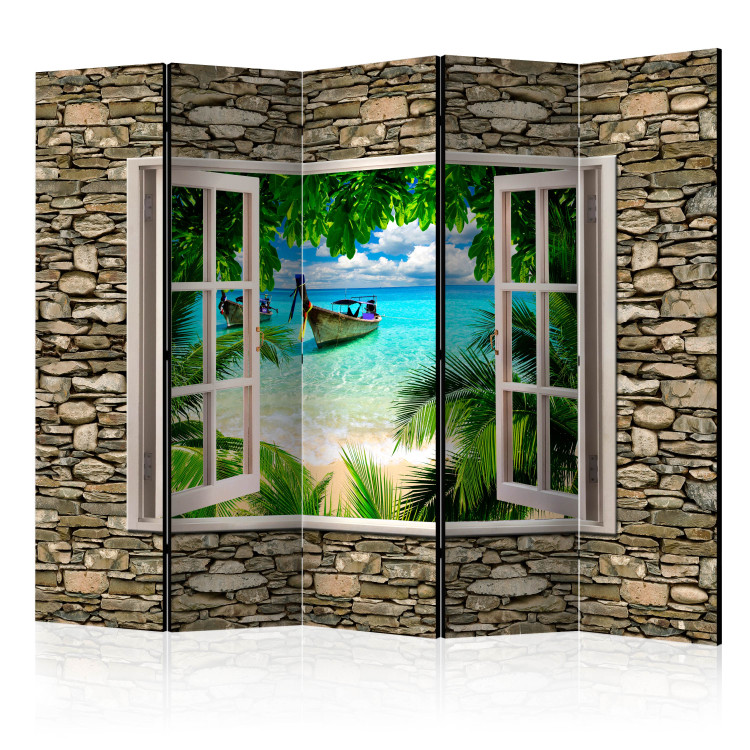 Room Divider Tropical Beach II - stone texture with a window overlooking the sea 95961
