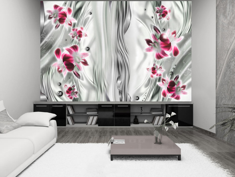 Photo Wallpaper Pink orchid in platinum 97161