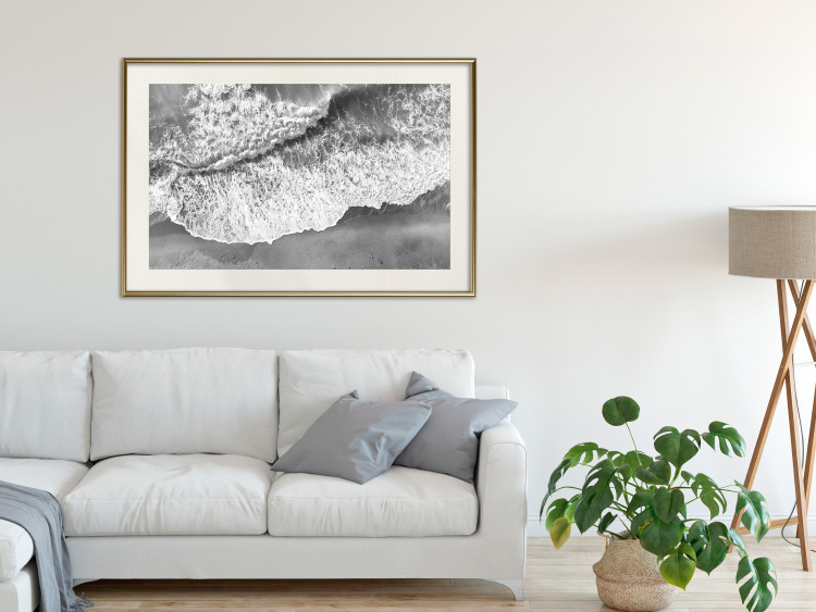 Wall Poster Tide - black and white beach and sea landscape seen from a bird's eye view 115171 additionalImage 21