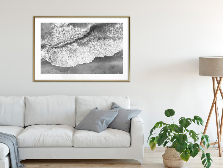 Wall Poster Tide - black and white beach and sea landscape seen from a bird's eye view 115171 additionalImage 13