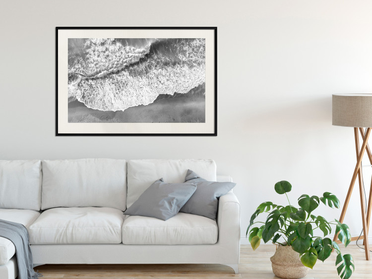Wall Poster Tide - black and white beach and sea landscape seen from a bird's eye view 115171 additionalImage 22