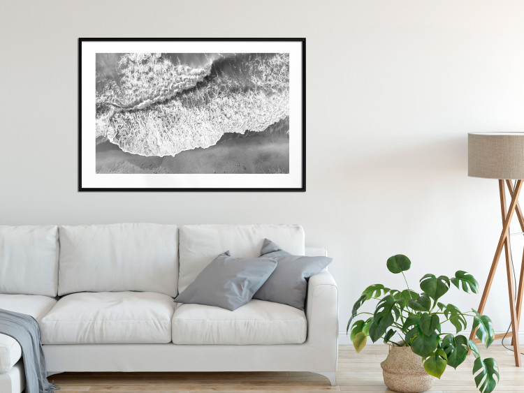 Wall Poster Tide - black and white beach and sea landscape seen from a bird's eye view 115171 additionalImage 6