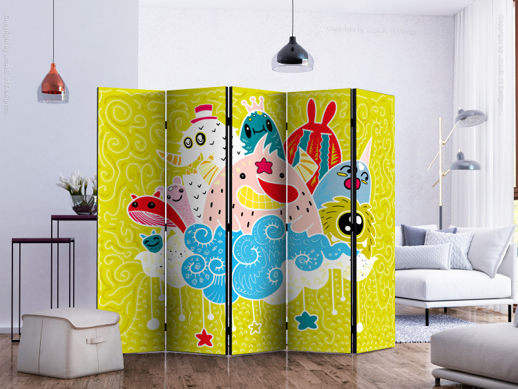 Folding Screen Cheerful Creatures II - fantasy colorful creatures on a light green background 117371 additionalImage 2