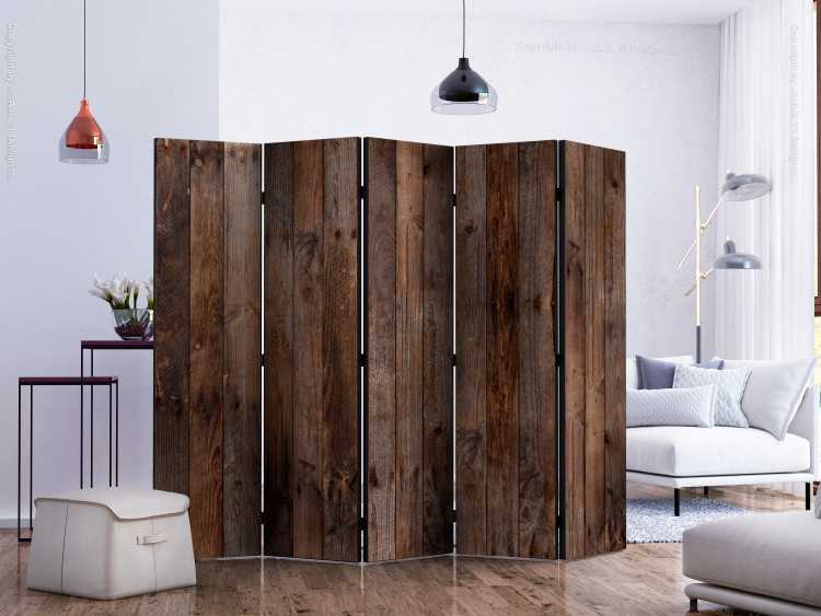 Room Divider Wooden Hut II (5-piece) - dark brown wood 124071 additionalImage 2