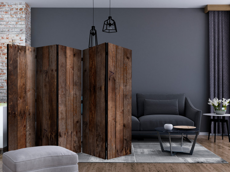 Room Divider Wooden Hut II (5-piece) - dark brown wood 124071 additionalImage 4