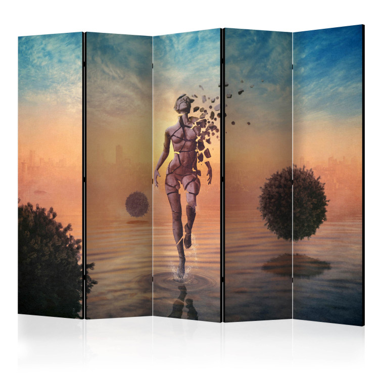 Room Divider Screen Walk on Water II (5-piece) - abstraction with a woman's figure 124171