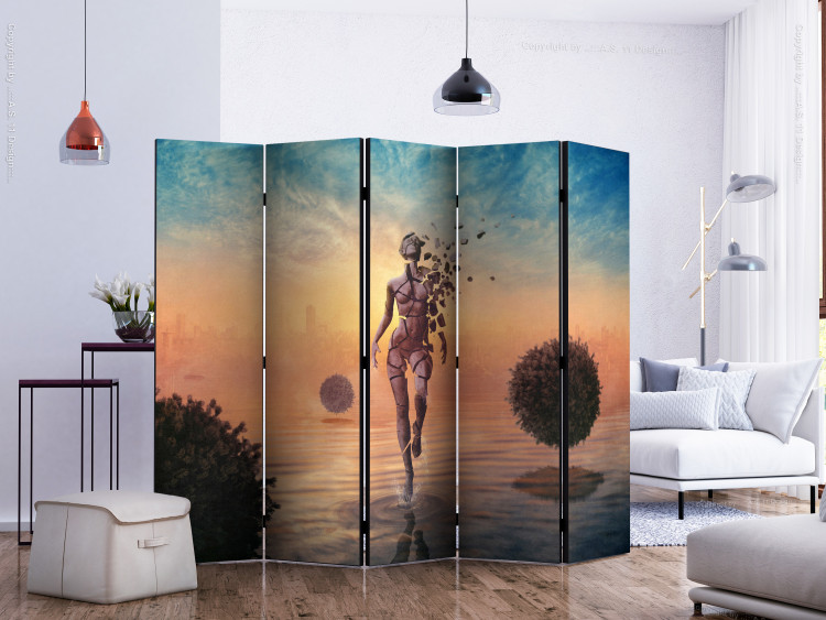 Room Divider Screen Walk on Water II (5-piece) - abstraction with a woman's figure 124171 additionalImage 2