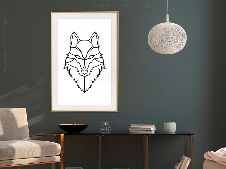 Wall Poster Guardian - black wolf created from geometric figures on a white background 125871 additionalImage 21