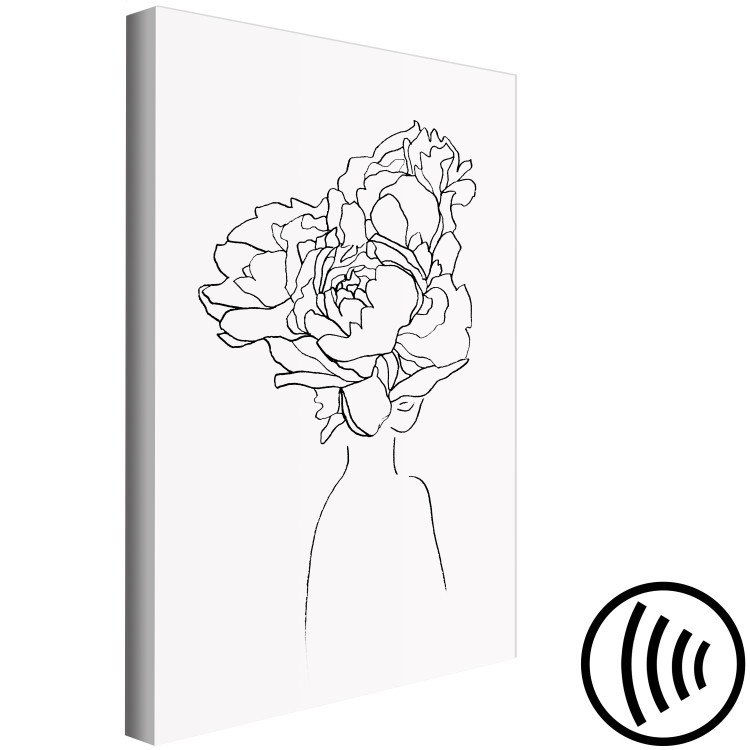 Canvas Art Print Flowery face - black and white, linear woman portrait with flower 132171 additionalImage 6