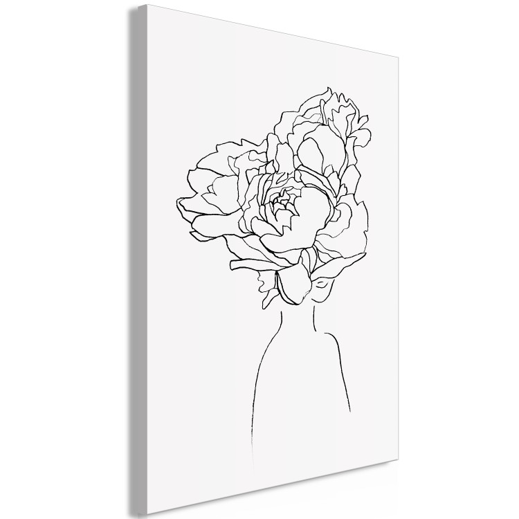 Canvas Art Print Flowery face - black and white, linear woman portrait with flower 132171 additionalImage 2