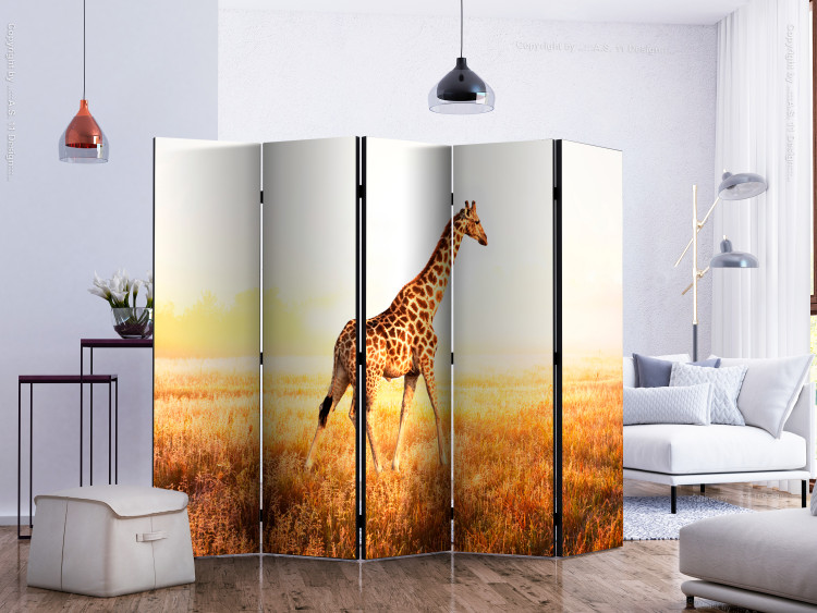 Room Separator Giraffe - Stroll II (5-piece) - animal walking through a sunny field 132571 additionalImage 2