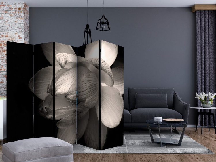 Room Divider Lotus Flower II (5-piece) - black and white composition with magnolia 132671 additionalImage 4