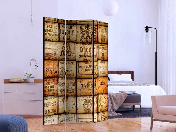 Room Divider Along the Wine Trail (3-piece) - composition in retro illustrations and writings 132771 additionalImage 2