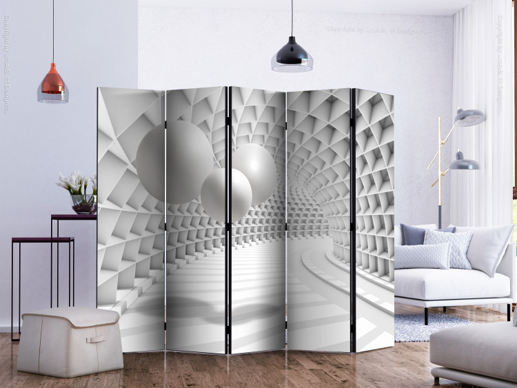 Room Separator Abstract Tunnel II (5-piece) - 3D illusion in white tones 132871 additionalImage 2