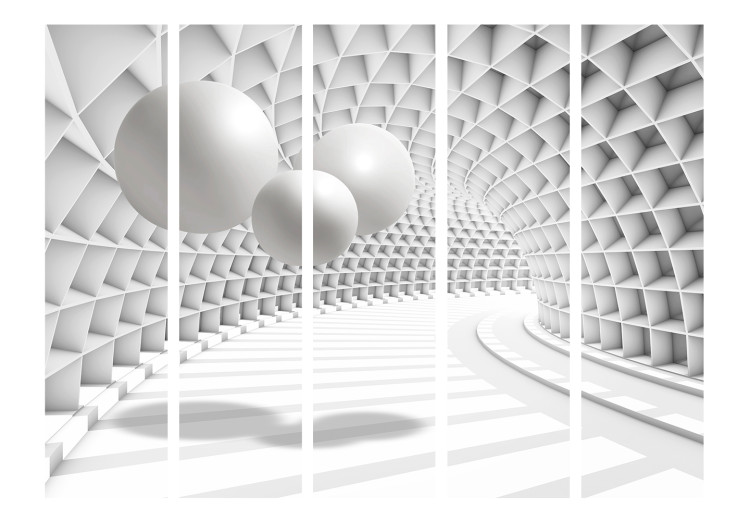 Room Separator Abstract Tunnel II (5-piece) - 3D illusion in white tones 132871 additionalImage 3