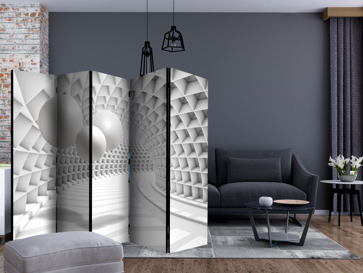 Room Separator Abstract Tunnel II (5-piece) - 3D illusion in white tones 132871 additionalImage 4
