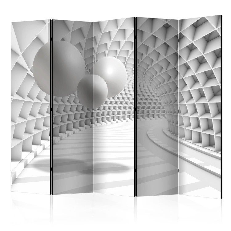 Room Separator Abstract Tunnel II (5-piece) - 3D illusion in white tones 132871