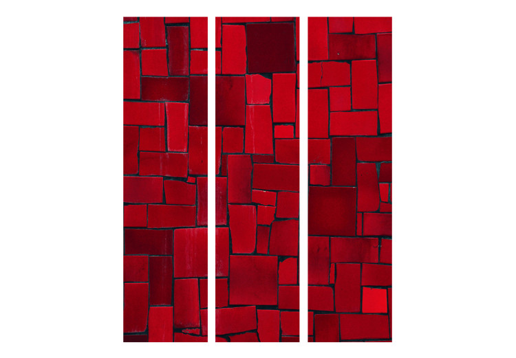 Folding Screen Red Imagination (3-piece) - mosaic in crimson tiles 132971 additionalImage 3
