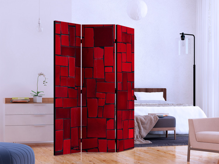 Folding Screen Red Imagination (3-piece) - mosaic in crimson tiles 132971 additionalImage 2