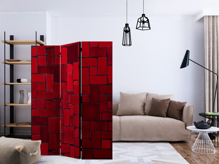 Folding Screen Red Imagination (3-piece) - mosaic in crimson tiles 132971 additionalImage 4