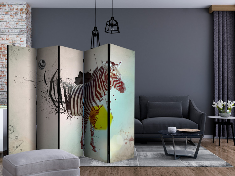 Room Separator In Disharmony with Nature II (5-piece) - unique abstraction with a zebra 133371 additionalImage 4