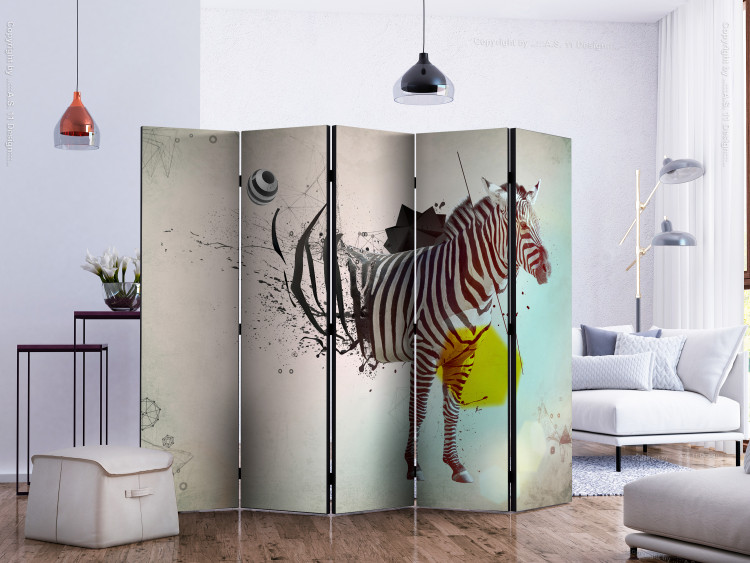 Room Separator In Disharmony with Nature II (5-piece) - unique abstraction with a zebra 133371 additionalImage 2