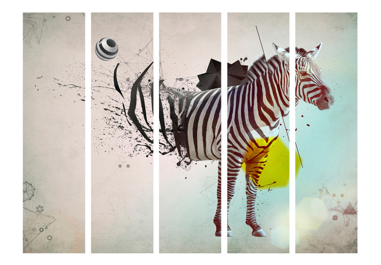 Room Separator In Disharmony with Nature II (5-piece) - unique abstraction with a zebra 133371 additionalImage 3