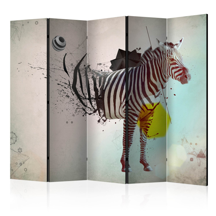 Room Separator In Disharmony with Nature II (5-piece) - unique abstraction with a zebra 133371