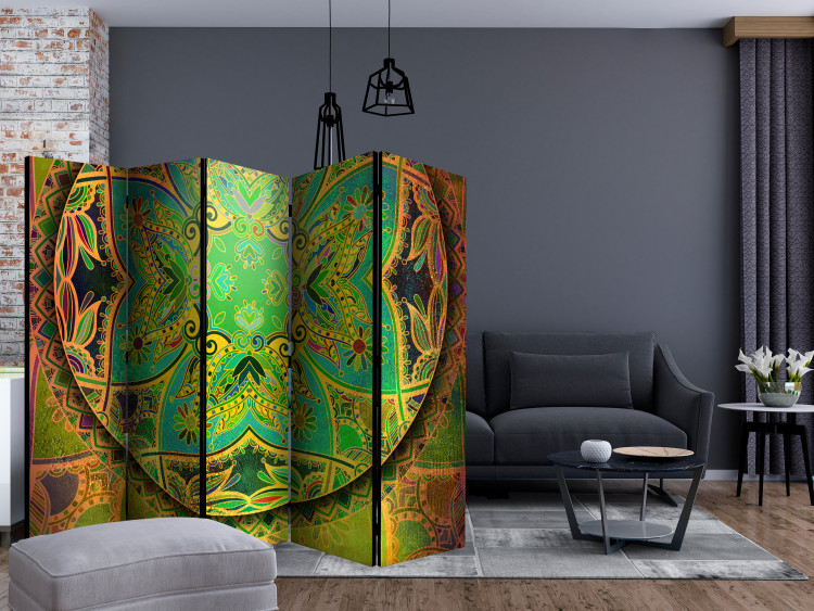 Room Divider Screen Mandala: Emerald Fantasy II (5-piece) - ethnic colorful background 133571 additionalImage 4