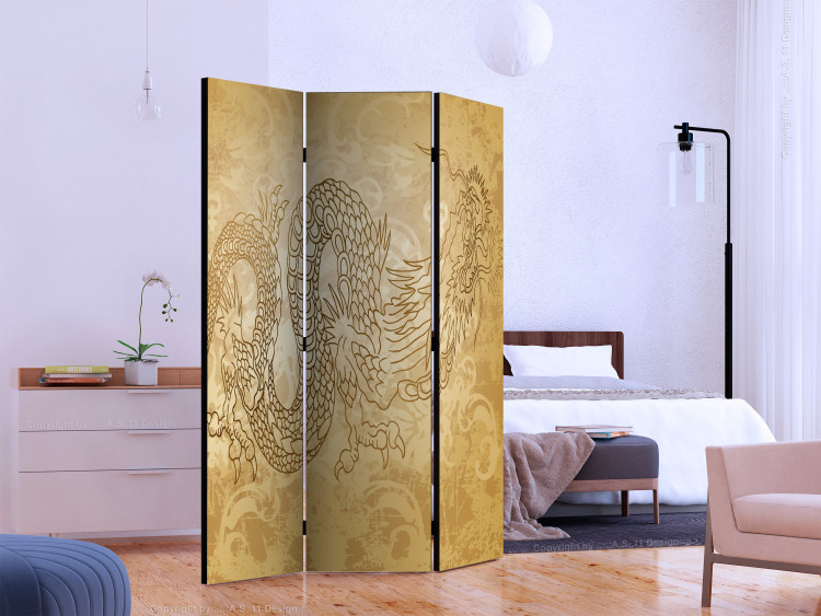 Room Divider Dragon (3-piece) - composition in golden oriental ornaments 134271 additionalImage 2
