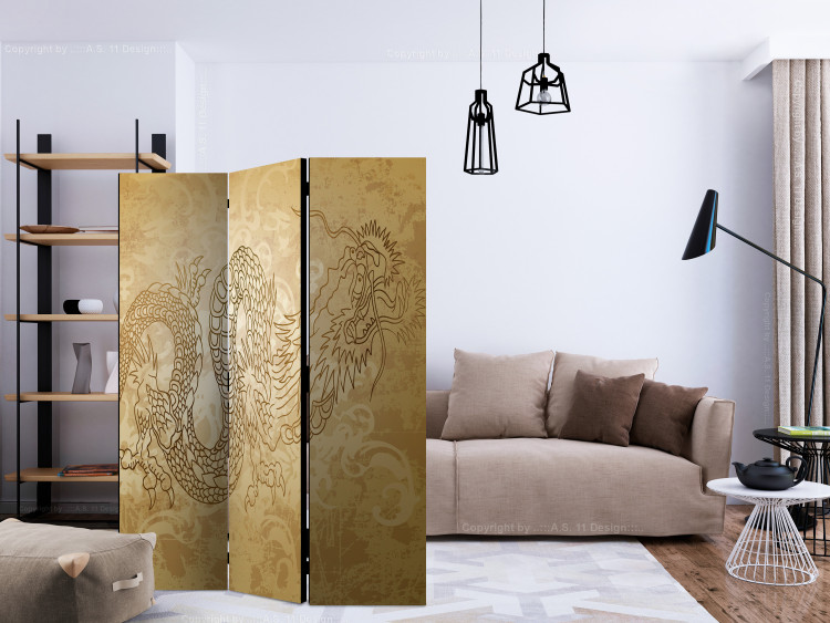 Room Divider Dragon (3-piece) - composition in golden oriental ornaments 134271 additionalImage 4
