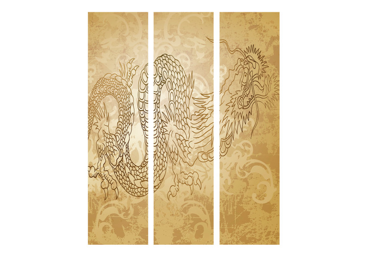 Room Divider Dragon (3-piece) - composition in golden oriental ornaments 134271 additionalImage 3