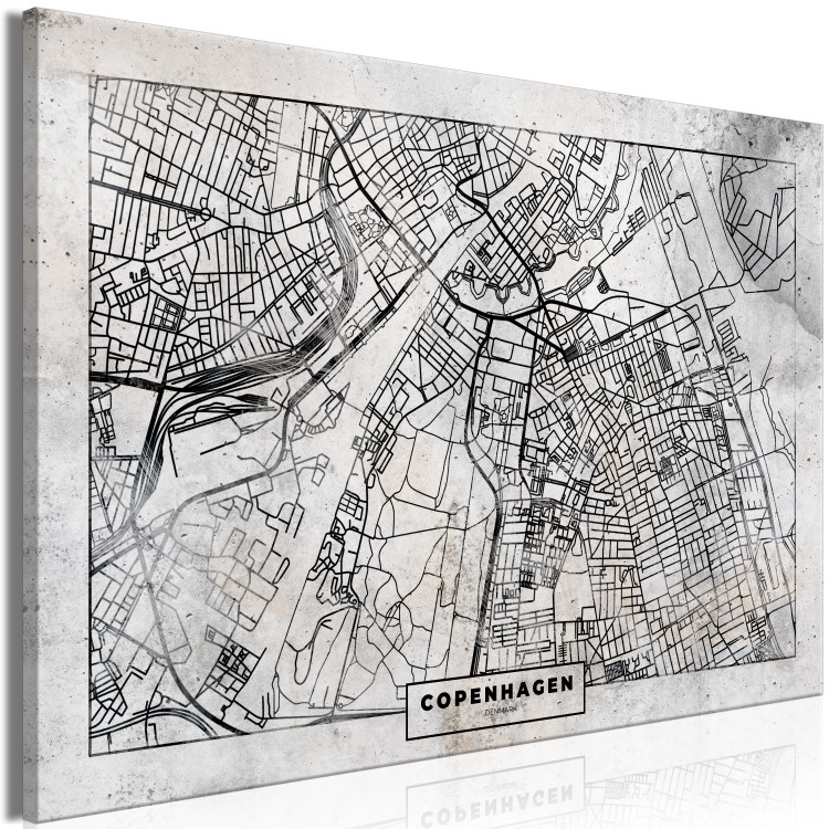 Canvas Print Map of Copenhagen - Plan of the Denmark Capital in black and white 135171 additionalImage 2