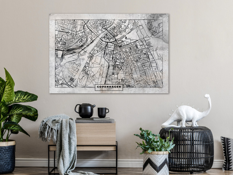 Canvas Print Map of Copenhagen - Plan of the Denmark Capital in black and white 135171 additionalImage 3
