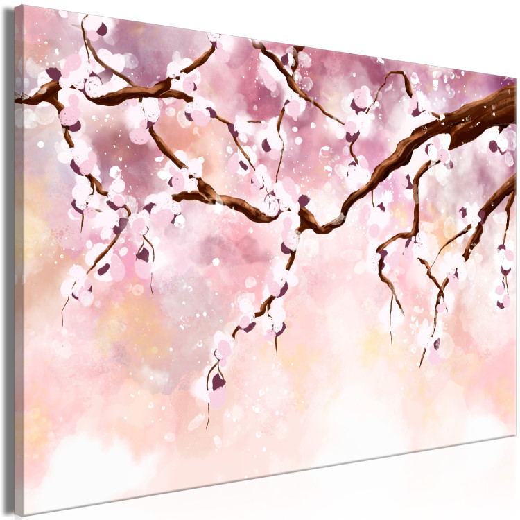 Canvas Art Print Twig of blooming cherries - illustration with a tree 135771 additionalImage 2